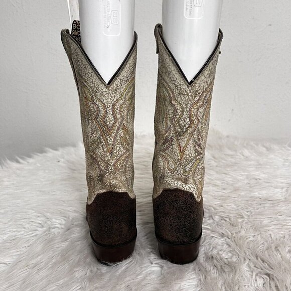 Justin Boots Women’s Western Cowboy Boots Sz 5.5B Distressed Leather Cream Brown - Picture 5 of 11